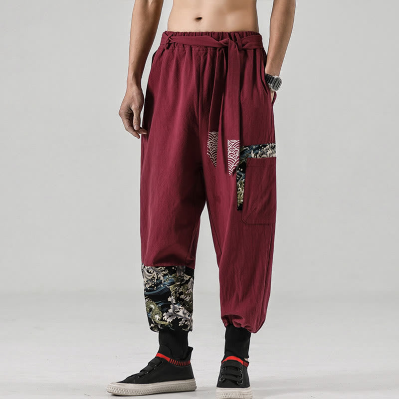 Pantalones harem para hombre con cordones y bolsillos, estampado de Buddha Stones y olas del océano. - image 18