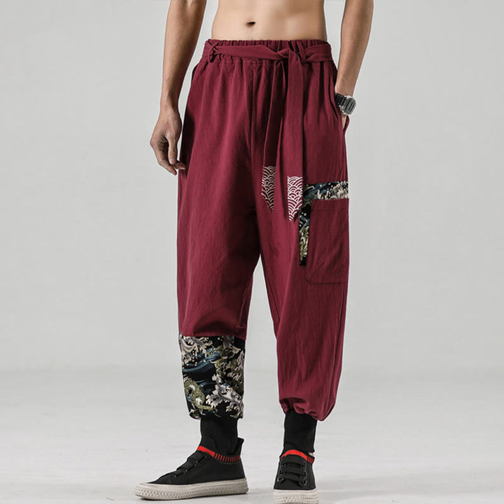 Pantalones harem para hombre con cordones y bolsillos, estampado de Buddha Stones y olas del océano. - image 18