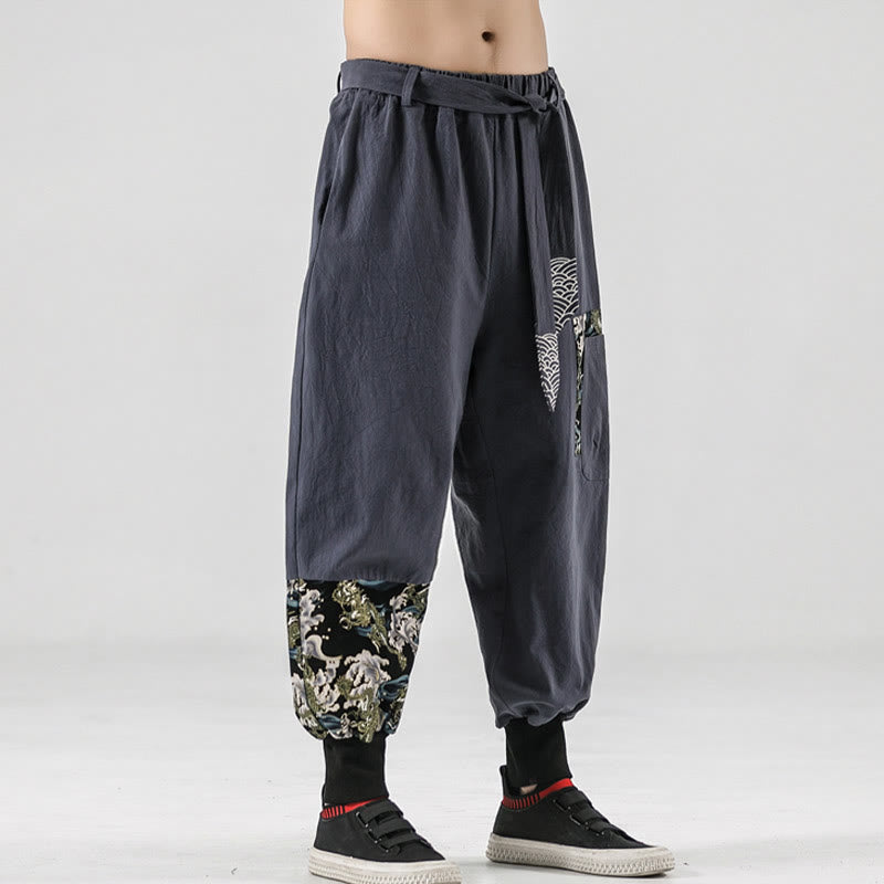 Pantalones harem para hombre con cordones y bolsillos, estampado de Buddha Stones y olas del océano. - image 22