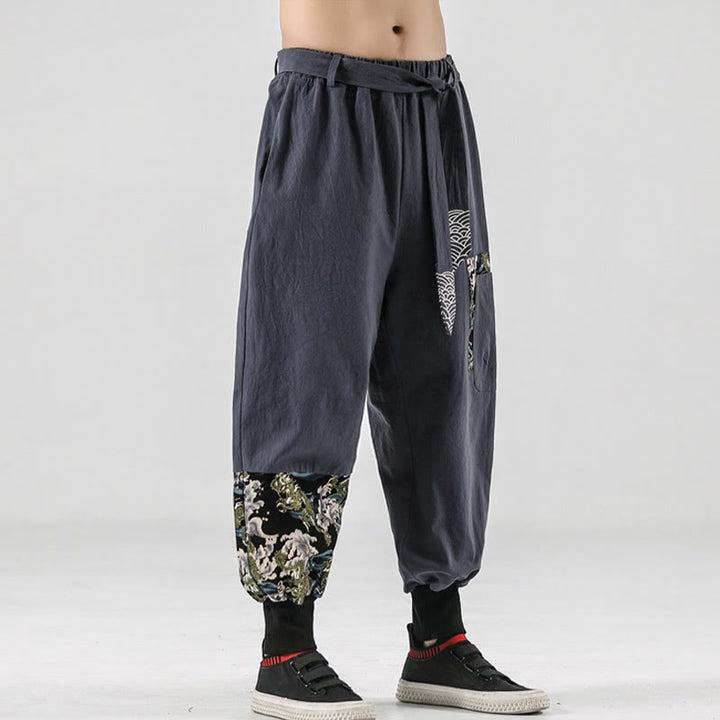 Pantalones harem para hombre con cordones y bolsillos, estampado de Buddha Stones y olas del océano. - image 22