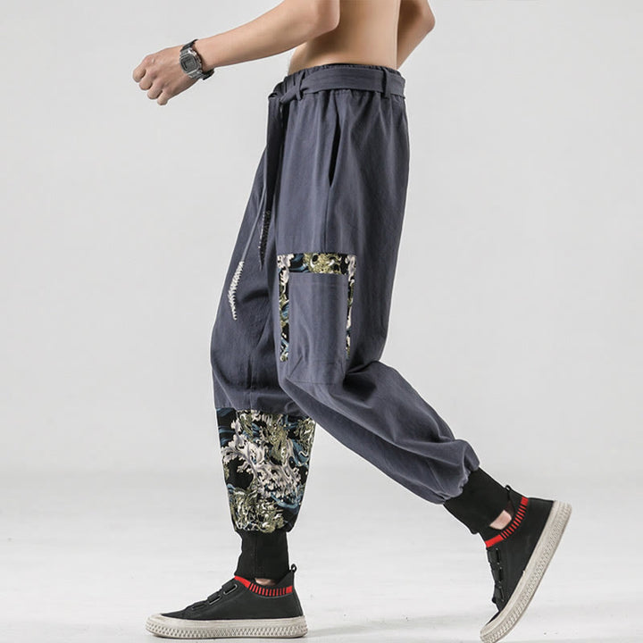 Pantalones harem para hombre con cordones y bolsillos, estampado de Buddha Stones y olas del océano. - image 25