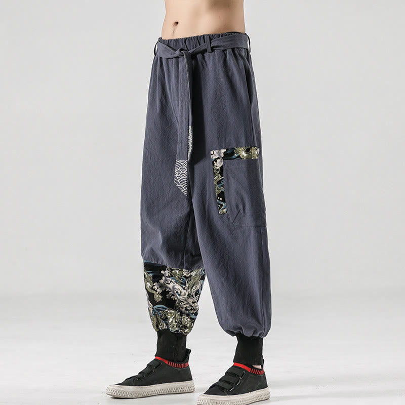 Pantalones harem para hombre con cordones y bolsillos, estampado de Buddha Stones y olas del océano. - image 26