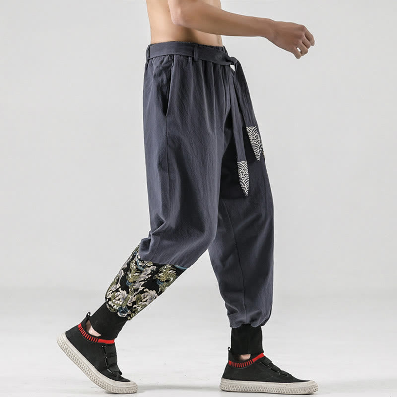 Pantalones harem para hombre con cordones y bolsillos, estampado de Buddha Stones y olas del océano. - image 24