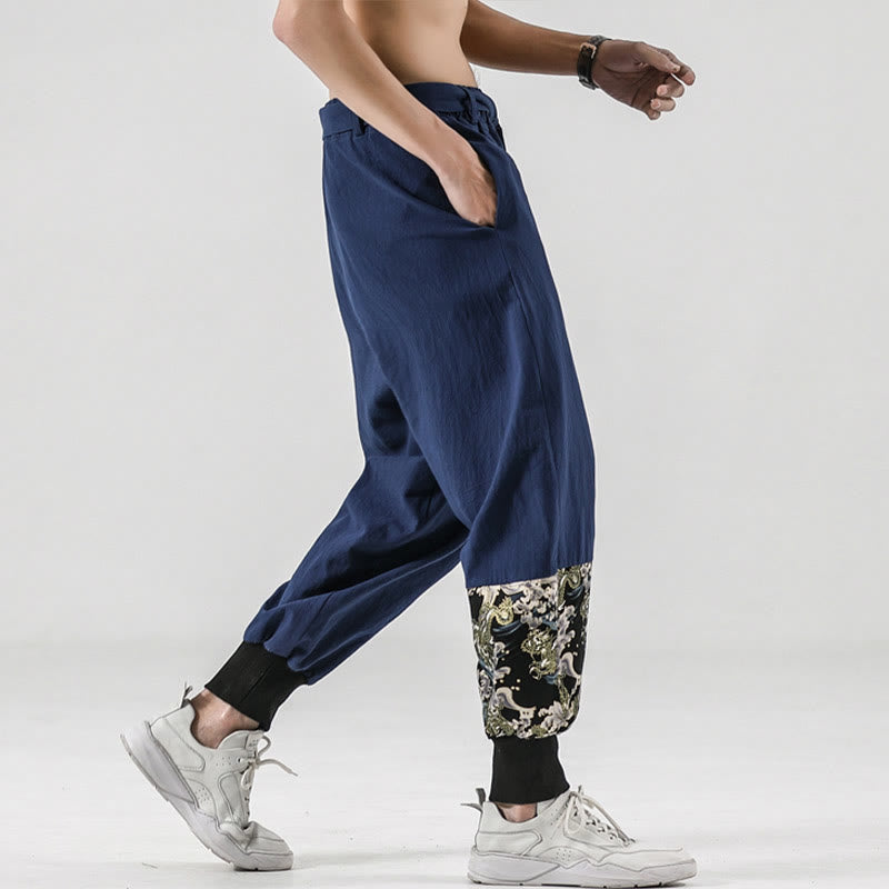 Pantalones harén de algodón con cordones y bolsillos para hombre con estampado de olas del océano y Buddha Stones - image 31