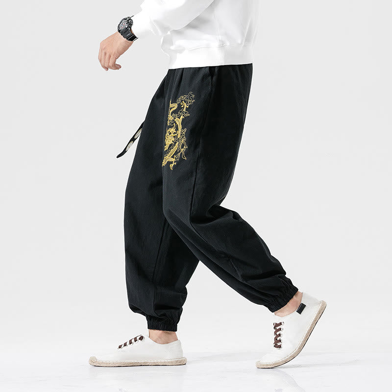 Pantalones de algodón para hombre con bolsillos y Buddha Stones, nubes auspiciosas y dragón - image 2