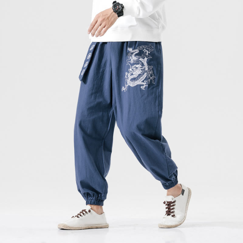 Pantalones de algodón para hombre con bolsillos y Buddha Stones, nubes auspiciosas y dragón - image 8