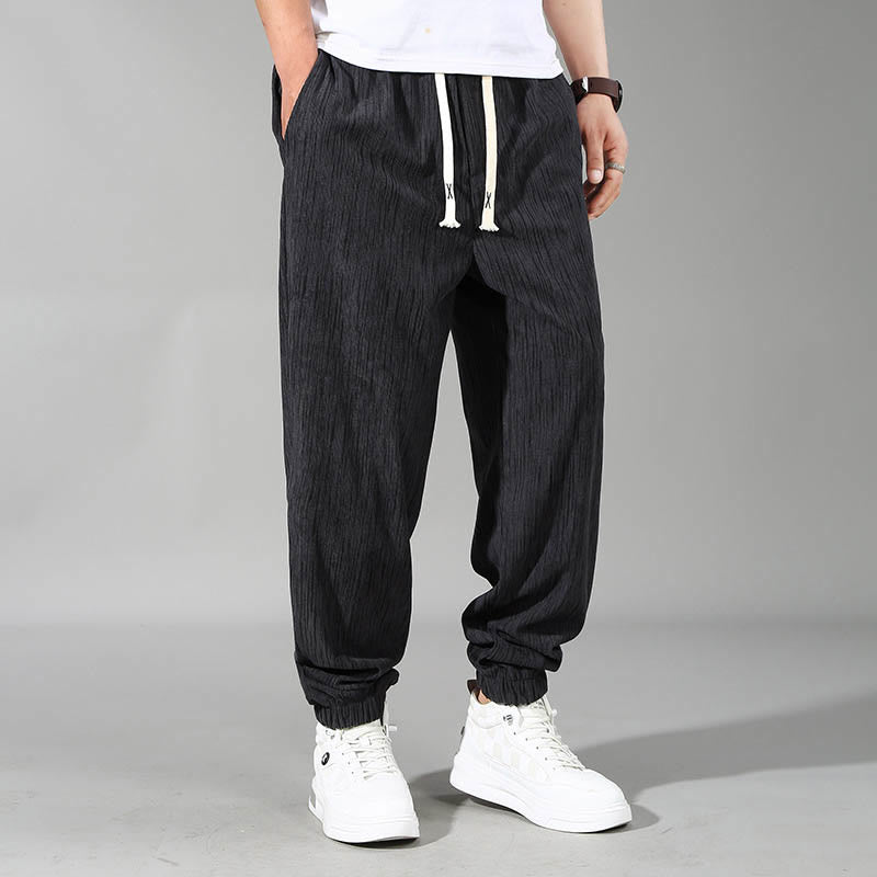 Pantalones rectos con cordón y bolsillos para hombre, diseño de color liso, de verano, talla grande, con Buddha Stones - Negro - US.- 7XL, UK/ AU 62, UE 72 (12XL) - image 0