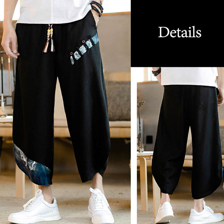 Pantalones cortos de algodón con cordón y bolsillos para hombre con diseño de patchwork y Buddha Stones - image 20