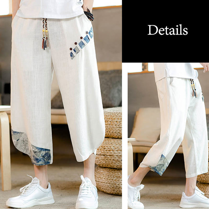 Pantalones cortos de algodón con cordón y bolsillos para hombre con diseño de patchwork y Buddha Stones - image 8