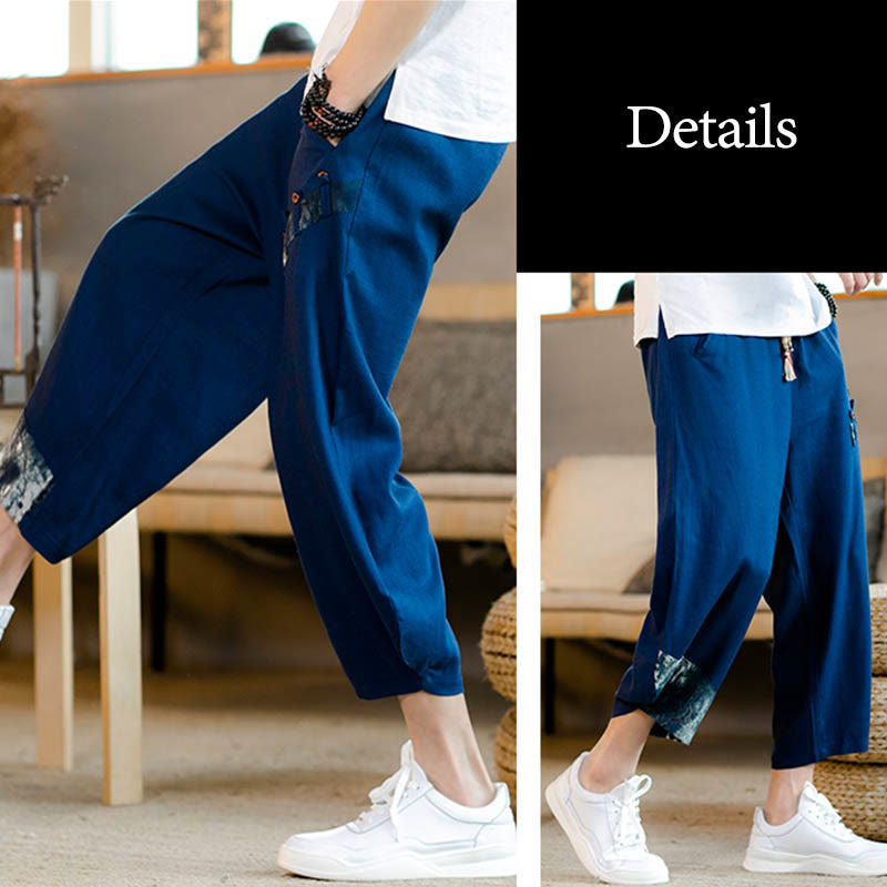 Pantalones cortos de algodón con cordón y bolsillos para hombre con diseño de patchwork y Buddha Stones - image 14
