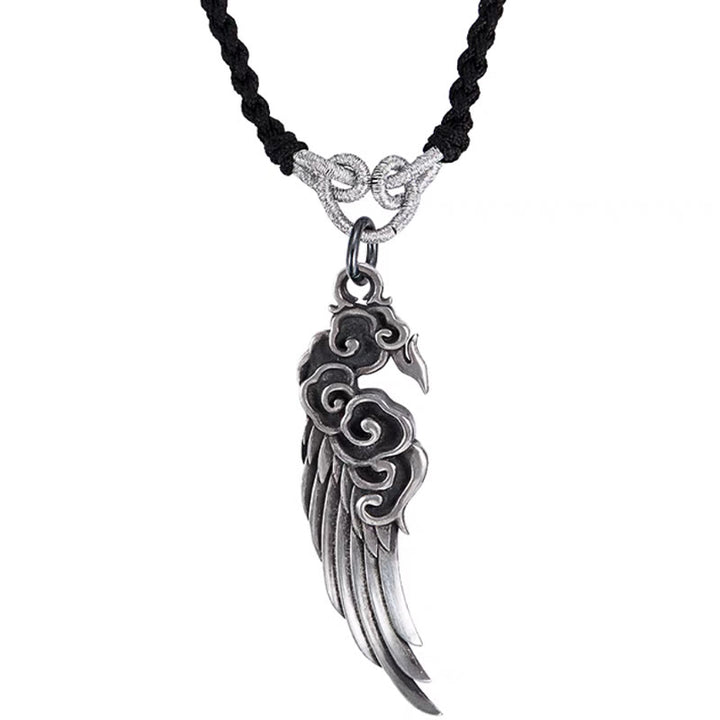 Collar con colgante de cuerda de piel de ciervo y algodón con alas de nubes auspiciosas y Buddha Stones en plata de ley 925