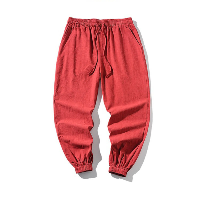 Pantalones harén con cordón y bolsillos para hombre con diseño bordado de grulla blanca y Buddha Stones - image 19