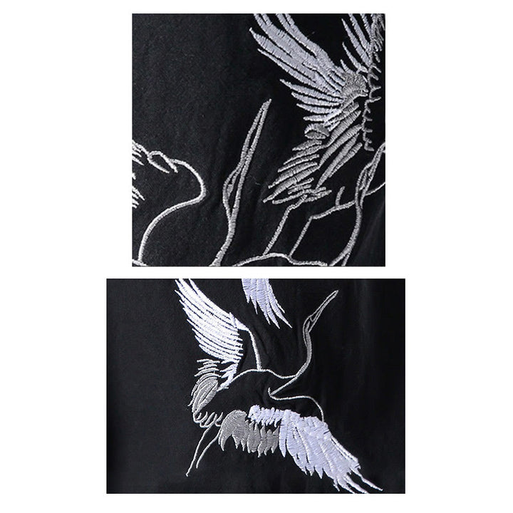 Pantalones harén con cordón y bolsillos para hombre con diseño bordado de grulla blanca y Buddha Stones - image 29