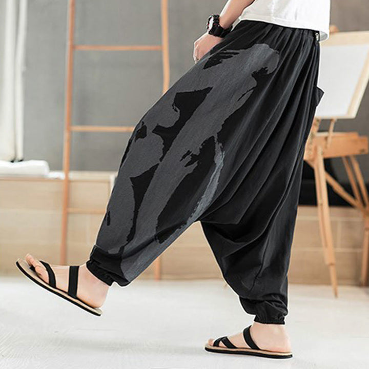Pantalones harén de algodón con bolsillos para hombre, con caligrafía veraniega y Buddha Stones - image 7