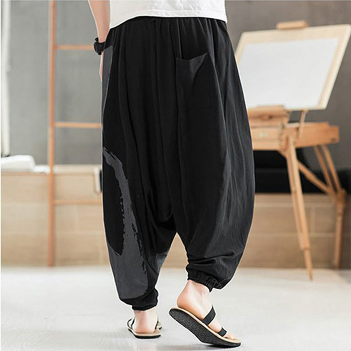 Pantalones harén de algodón con bolsillos para hombre, con caligrafía veraniega y Buddha Stones - image 2