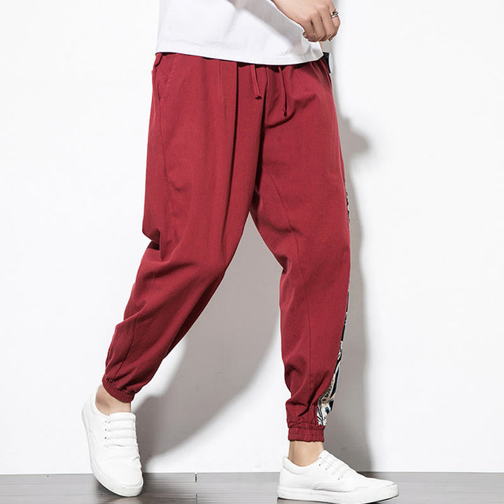 Pantalones de algodón con bolsillos para hombre con ondas de dragón de verano y Buddha Stones - image 25