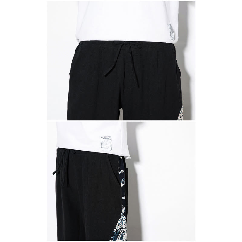 Pantalones de algodón con bolsillos para hombre con ondas de dragón de verano y Buddha Stones - image 17