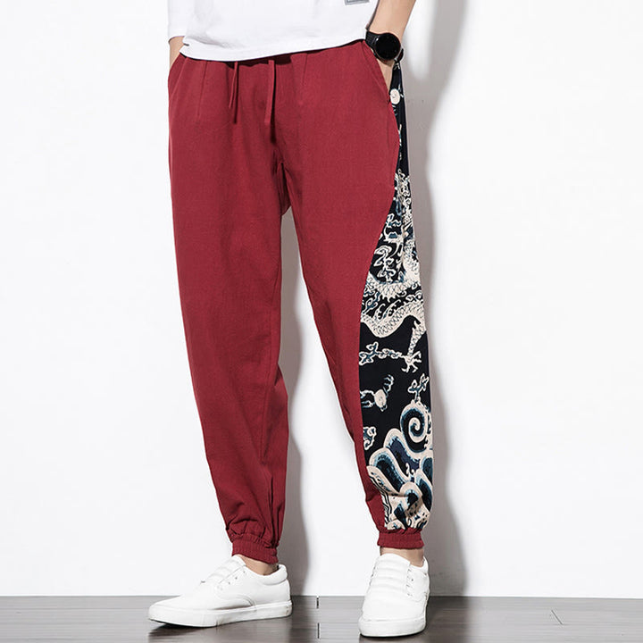 Pantalones de algodón con bolsillos para hombre con ondas de dragón de verano y Buddha Stones - image 20