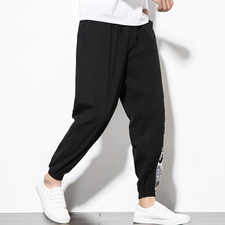 Pantalones de algodón con bolsillos para hombre con ondas de dragón de verano y Buddha Stones - image 10