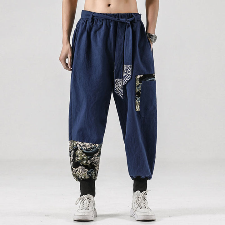 Pantalones harem para hombre con cordones y bolsillos, estampado de Buddha Stones y olas del océano. - image 32