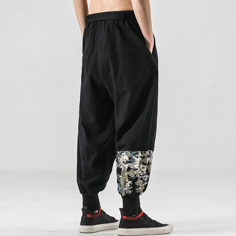 Pantalones harén de algodón con cordones y bolsillos para hombre con estampado de olas del océano y Buddha Stones - image 2