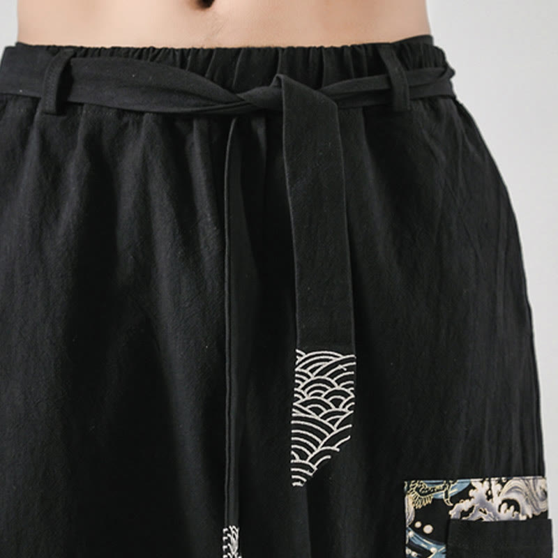 Pantalones harén de algodón con cordones y bolsillos para hombre con estampado de olas del océano y Buddha Stones - image 10