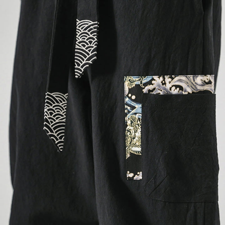 Pantalones harén de algodón con cordones y bolsillos para hombre con estampado de olas del océano y Buddha Stones - image 11