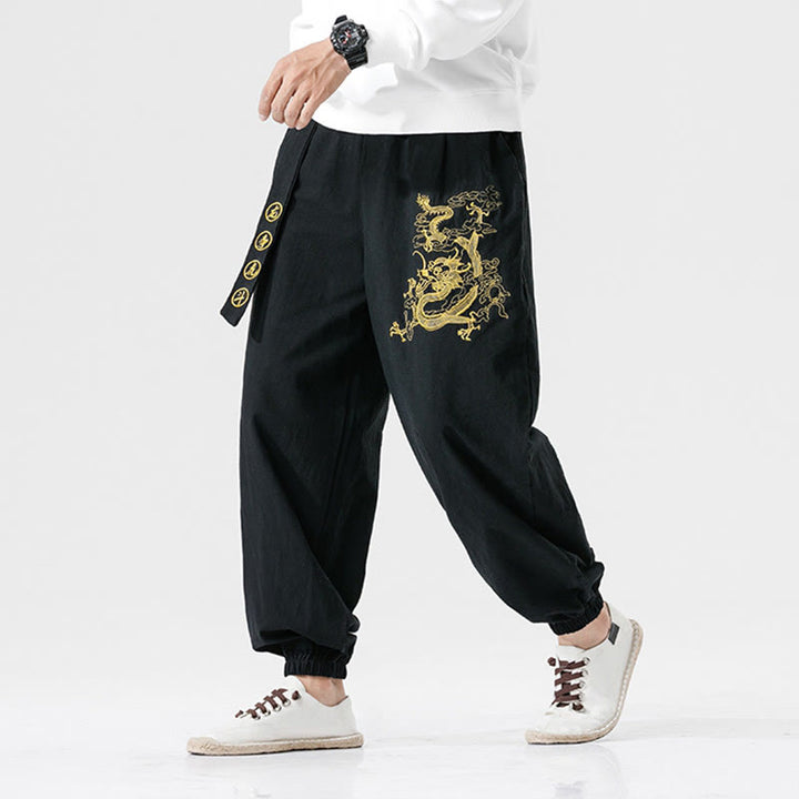 Pantalones de algodón para hombre con bolsillos y Buddha Stones, nubes auspiciosas y dragón - image 5