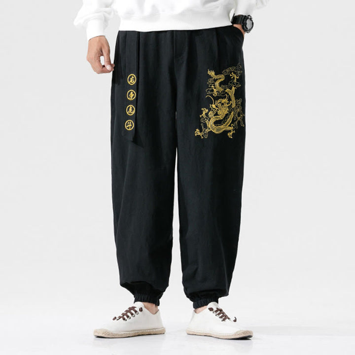 Pantalones de algodón para hombre con bolsillos y Buddha Stones, nubes auspiciosas y dragón - image 2