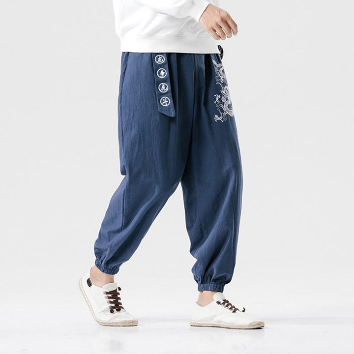 Pantalones de algodón para hombre con bolsillos y Buddha Stones, nubes auspiciosas y dragón - image 11