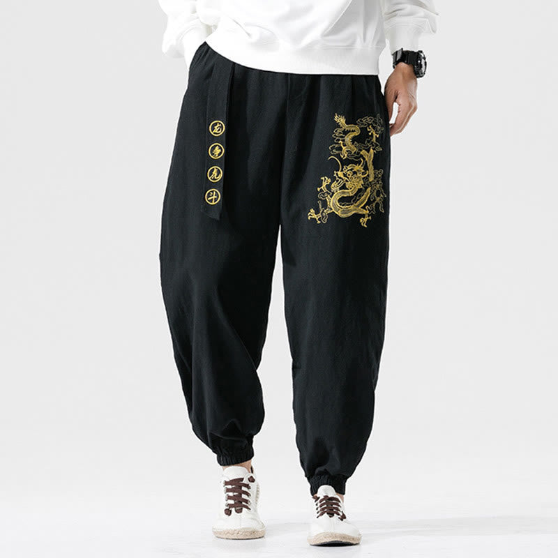 Pantalones de algodón para hombre con bolsillos y Buddha Stones, nubes auspiciosas y dragón - image 6