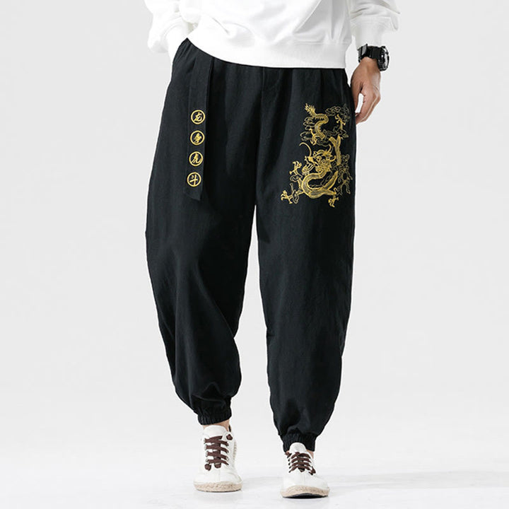 Pantalones de algodón para hombre con bolsillos y Buddha Stones, nubes auspiciosas y dragón - image 6