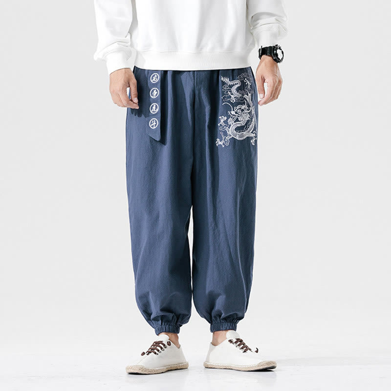 Pantalones de algodón para hombre con bolsillos y Buddha Stones, nubes auspiciosas y dragón - image 9