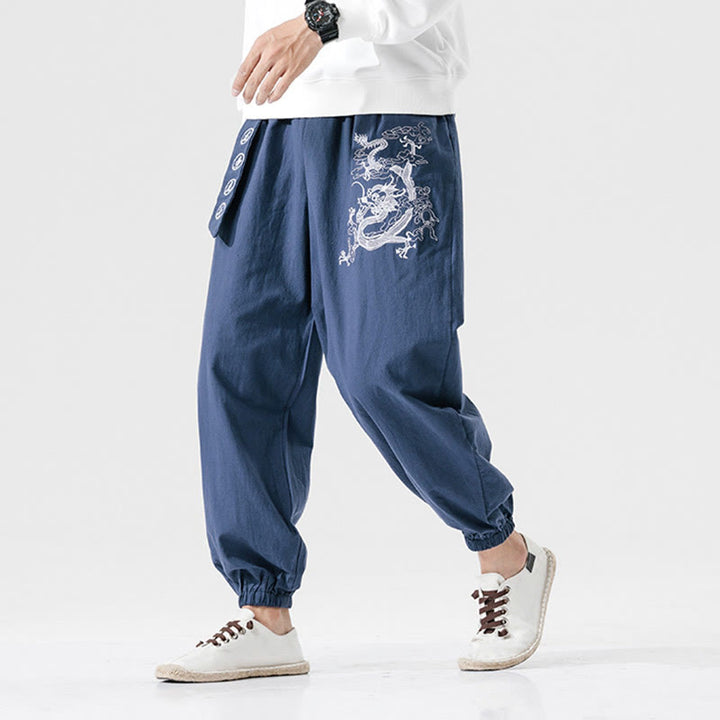 Pantalones de algodón para hombre con bolsillos y Buddha Stones, nubes auspiciosas y dragón - image 13