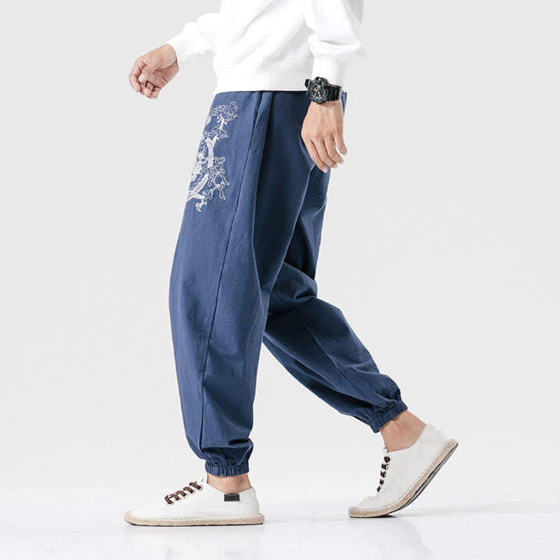 Pantalones de algodón para hombre con bolsillos y Buddha Stones, nubes auspiciosas y dragón - image 11
