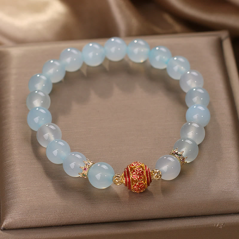 Pulsera curativa con cuentas de flores de aguamarina natural y Buddha Stones