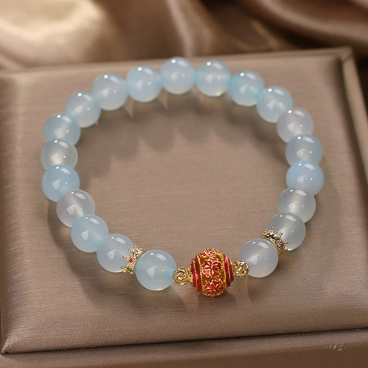 Pulsera curativa con cuentas de flores de aguamarina natural y Buddha Stones