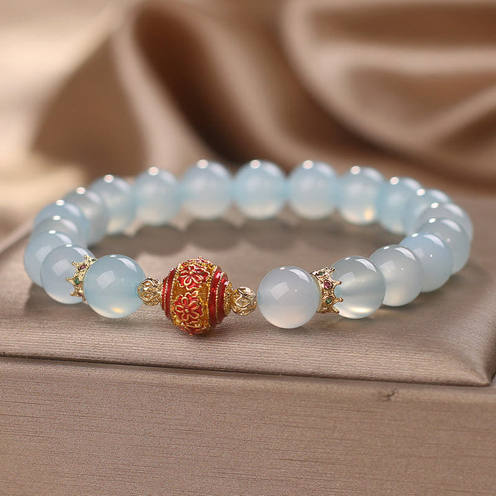 Pulsera curativa con cuentas de flores de aguamarina natural y Buddha Stones