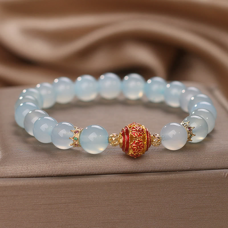Pulsera curativa con cuentas de flores de aguamarina natural y Buddha Stones