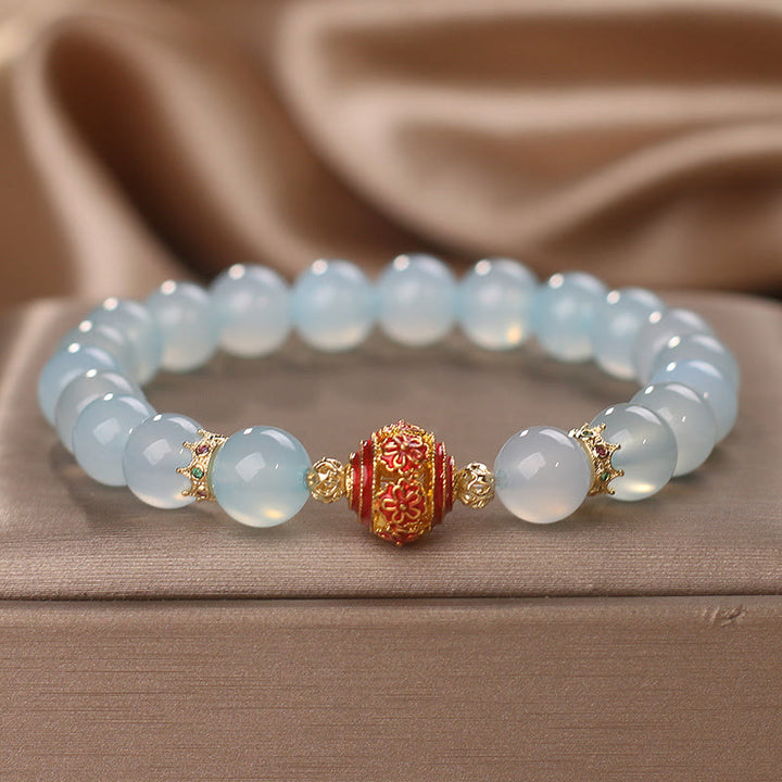 Pulsera curativa con cuentas de flores de aguamarina natural y Buddha Stones