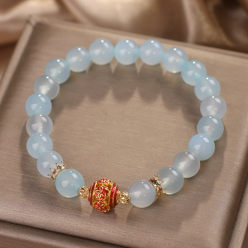 Pulsera curativa con cuentas de flores de aguamarina natural y Buddha Stones