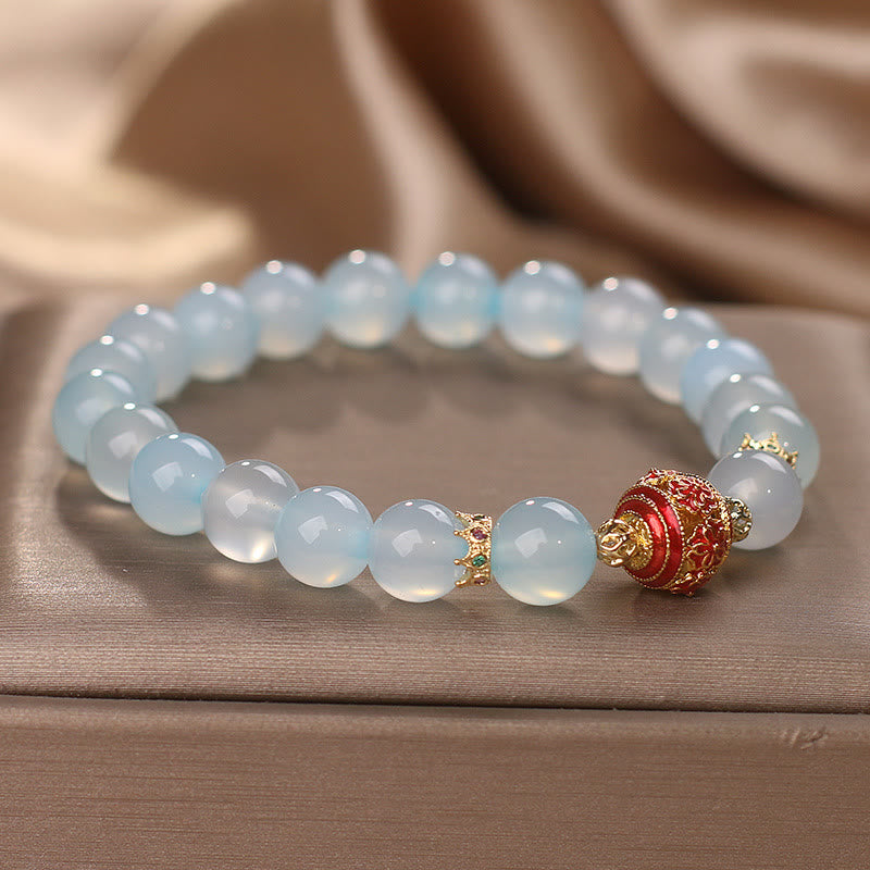 Pulsera curativa con cuentas de flores de aguamarina natural y Buddha Stones