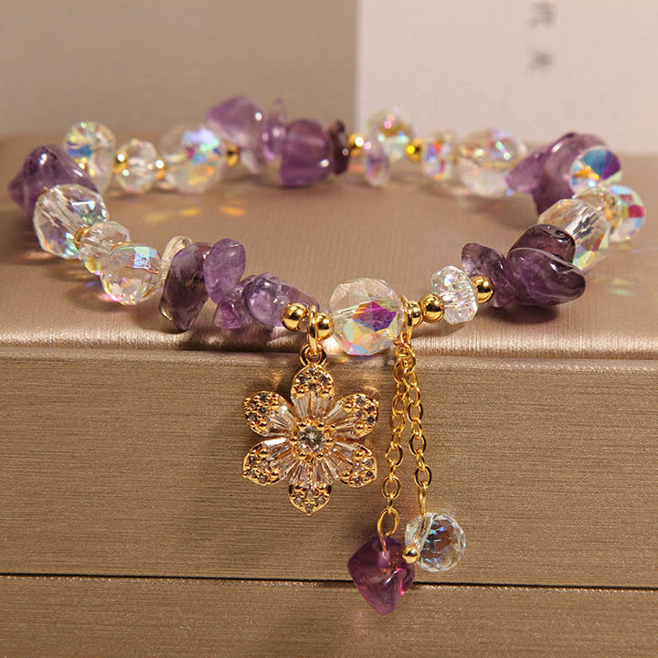 Pulsera de curación espiritual con Buddha Stones, amatista, citrino, cristal blanco y flor de circón
