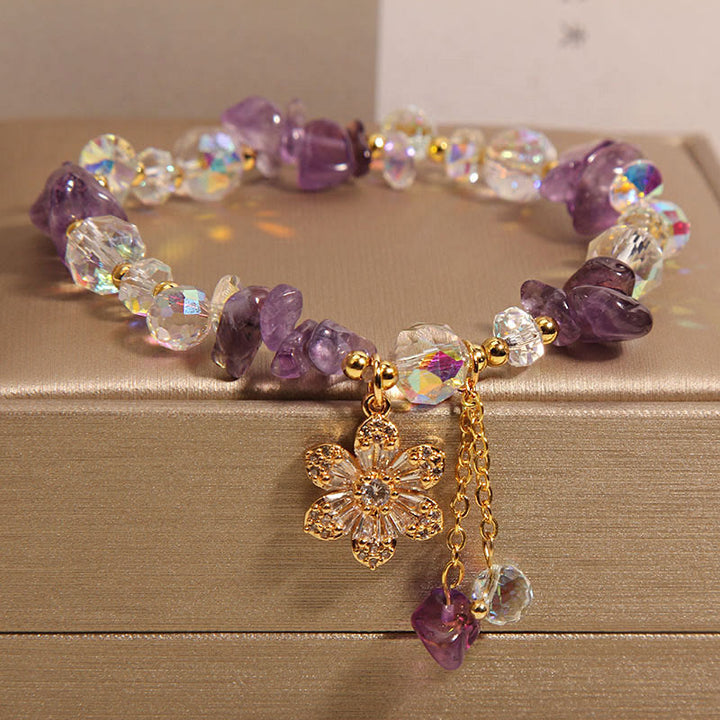 Pulsera de curación espiritual con Buddha Stones, amatista, citrino, cristal blanco y flor de circón