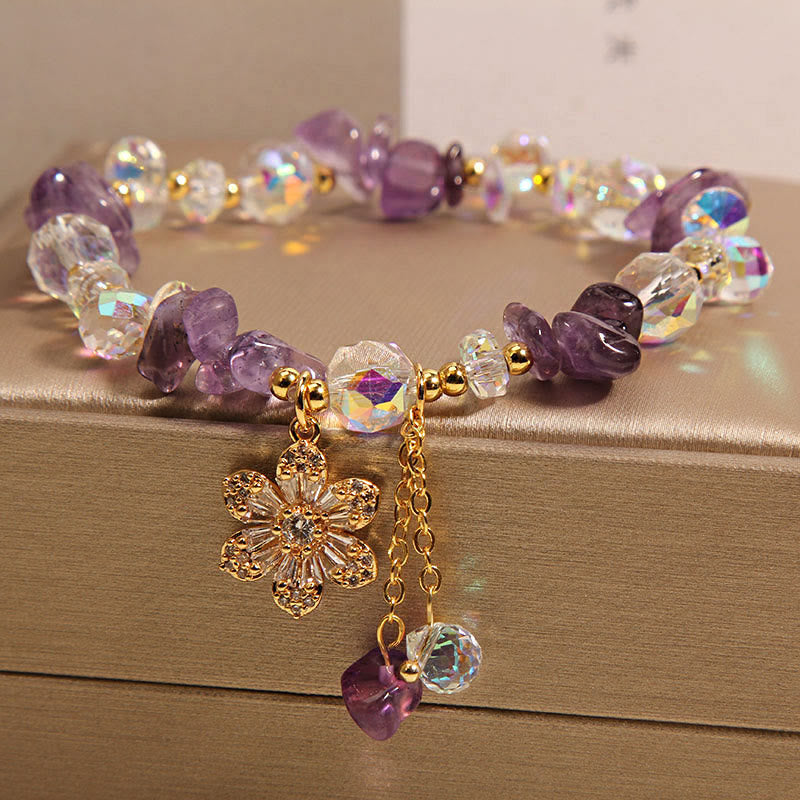 Pulsera de curación espiritual con Buddha Stones, amatista, citrino, cristal blanco y flor de circón