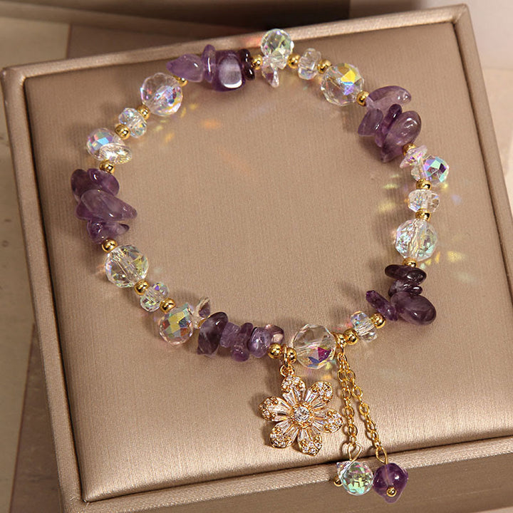 Pulsera de curación espiritual con Buddha Stones, amatista, citrino, cristal blanco y flor de circón