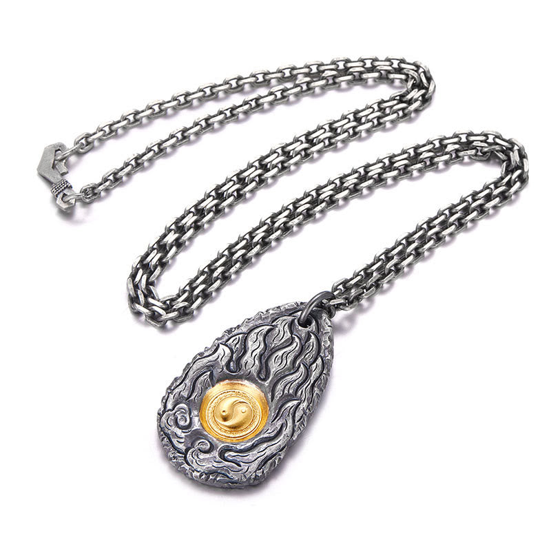 Collar con colgante de Tai Chi Yin Yang en plata de ley 999 y oro 999 con Buddha Stones
