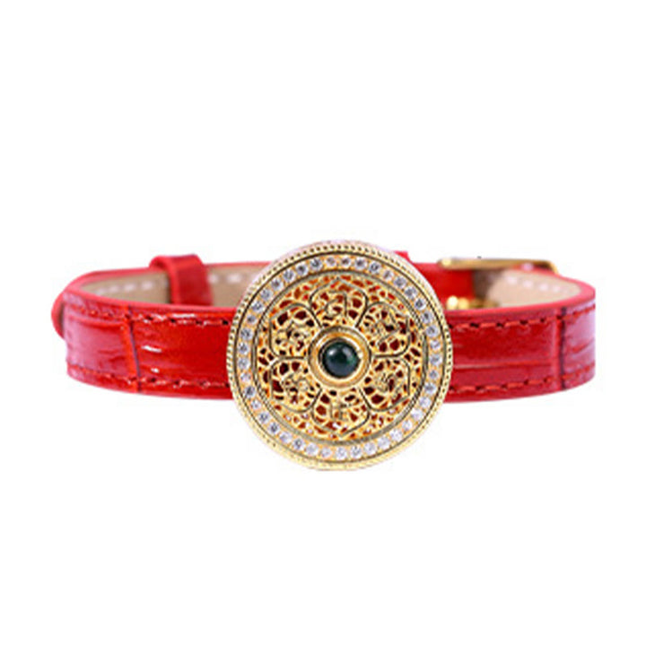 Pulsera de cuero chapada en oro de 24 Buddha Stones con seis palabras verdaderas, ocho tesoros y brújula de jade
