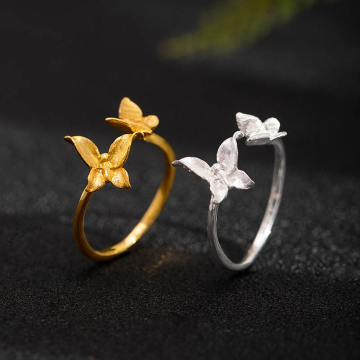 Anillo de mariposa con Buddha Stones en plata de ley 925