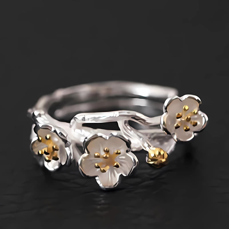 Anillo de plata de ley 925 con Buddha Stones y calma en el seno del ciruelo - image 6